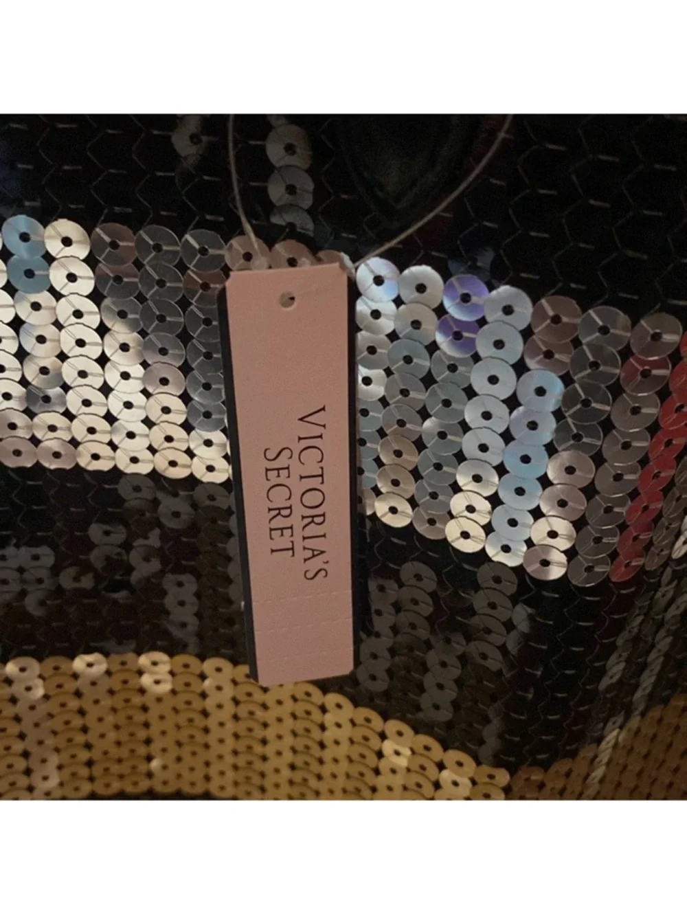 Victoria's Secret Sequined / Black Canvas Logo Toted& Wristlet/NWT